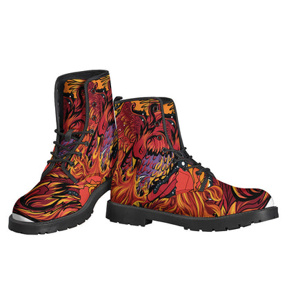 Japanese Phoenix Print Leather Lightweight Boots for Stylish Hippies - 3