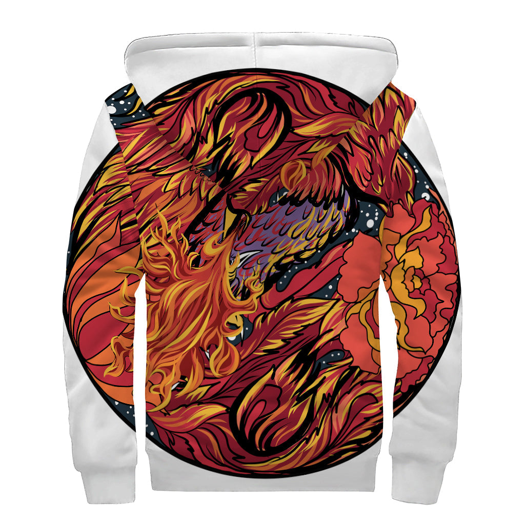 Japanese Phoenix Print Sherpa Lined Zip Up Hoodie: The Ultimate Hippie Style Statement - 2