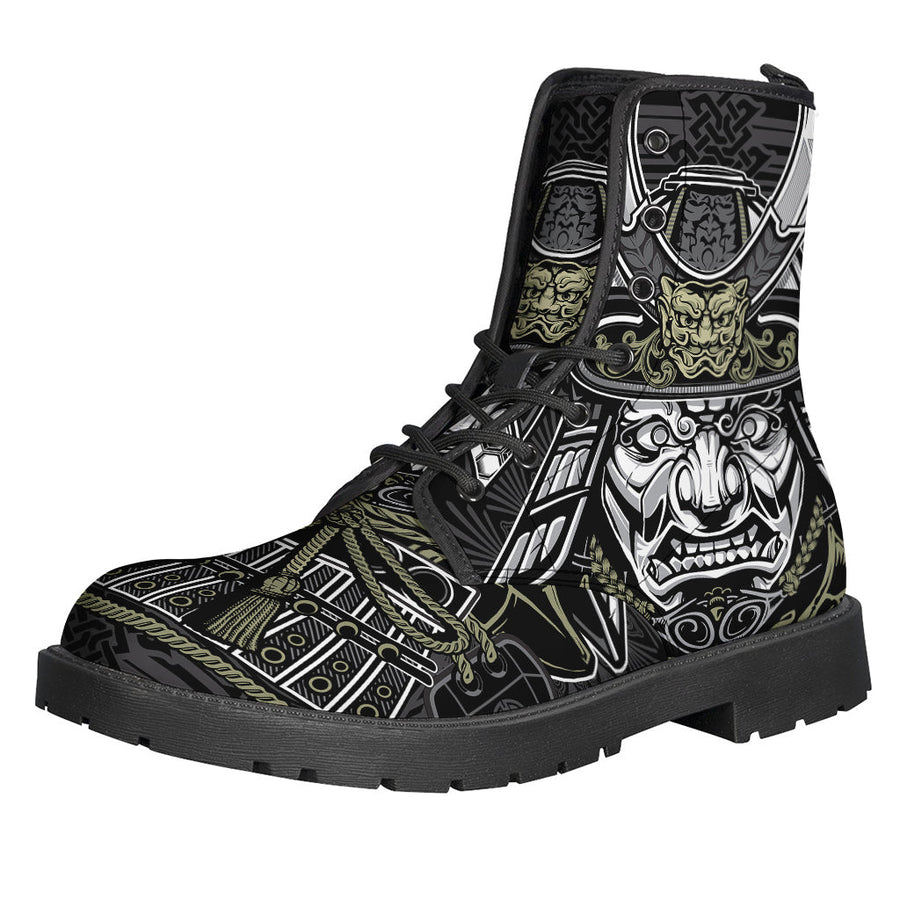 Samurai Rugby Boot Step into Peace and Style with Japanese Samurai Warrior Print Leather ...
