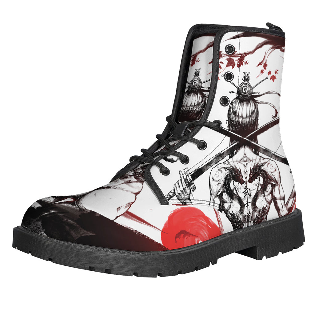 Japanese Samurai Woman Print Leather Boots for Modern Hippies - 1