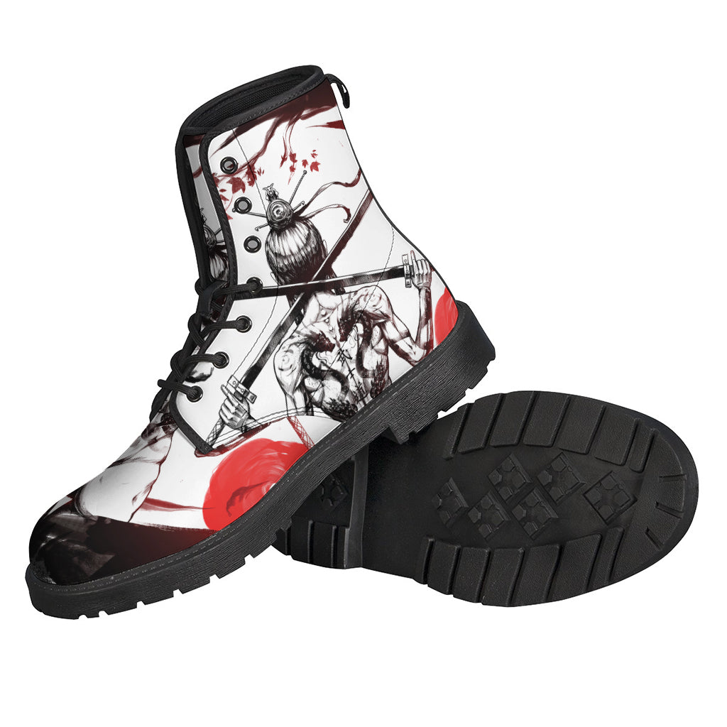 Japanese Samurai Woman Print Leather Boots for Modern Hippies - 2