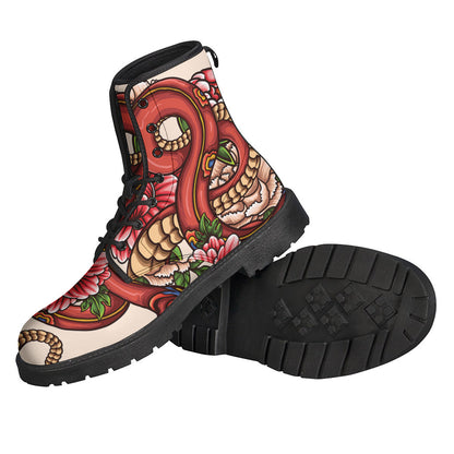 Japanese Snake Tattoo Leather Boots: A Hippie's Lightweight Dream - 2