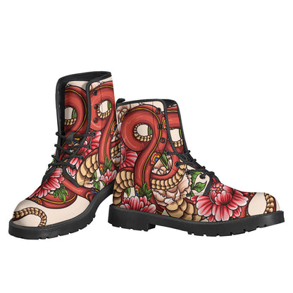 Japanese Snake Tattoo Leather Boots: A Hippie's Lightweight Dream - 3