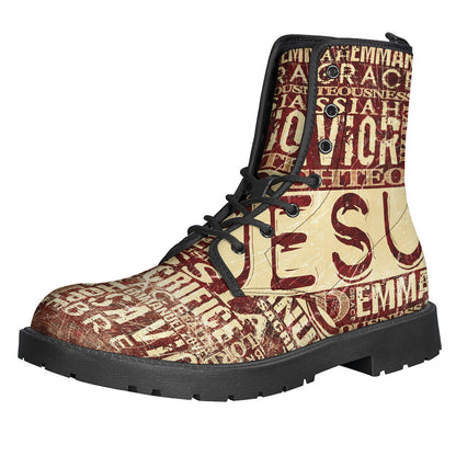 Walk in Peace: Jesus Religious Words Leather Lightweight Boots for Stylish Hippies - 1