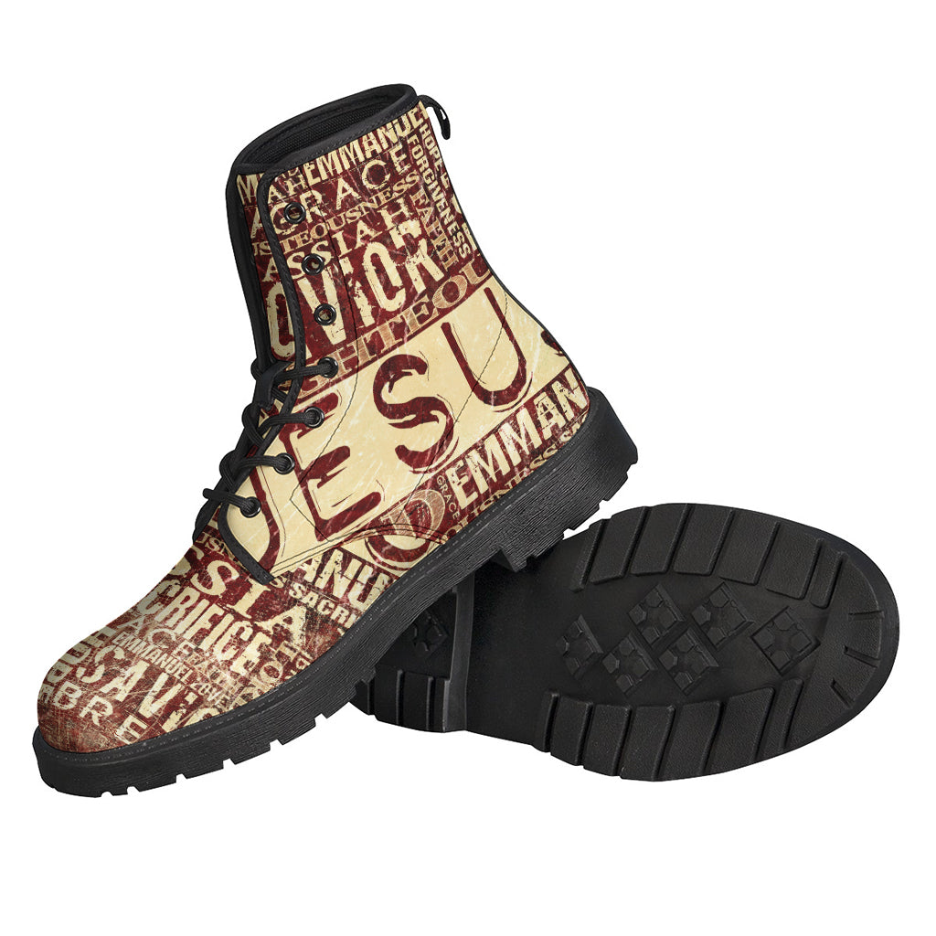 Walk in Peace: Jesus Religious Words Leather Lightweight Boots for Stylish Hippies - 2