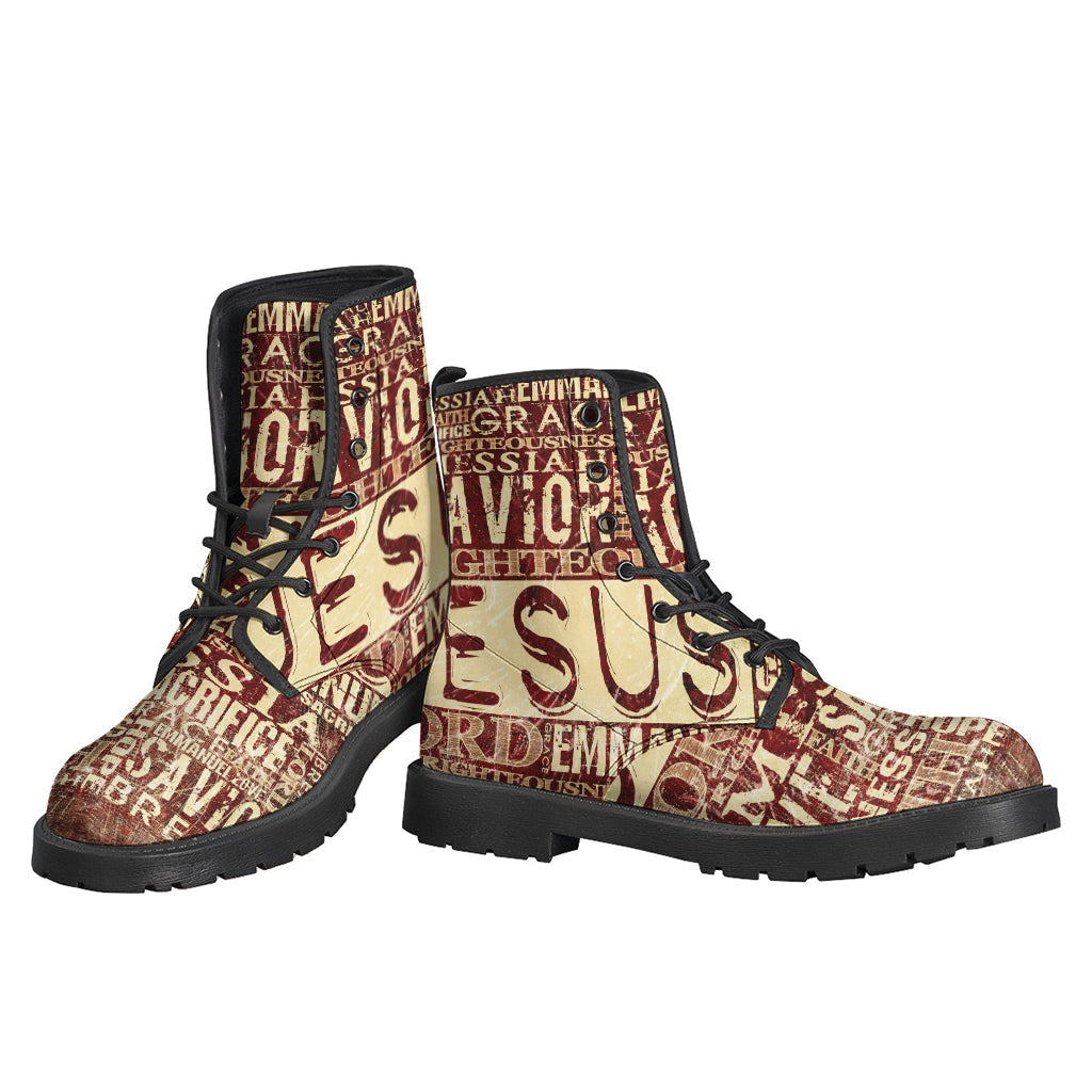 Walk in Peace: Jesus Religious Words Leather Lightweight Boots for Stylish Hippies - 3