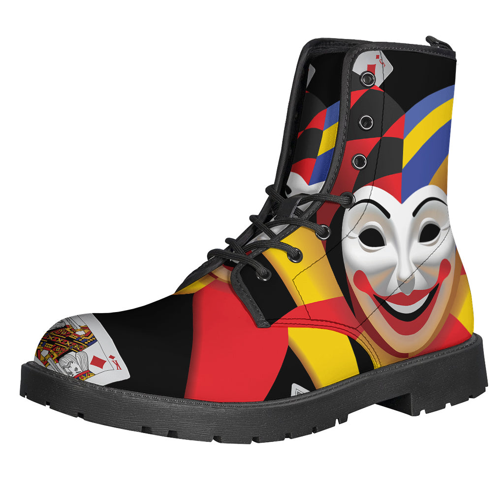 Groovy Joker and Playing Cards Print Leather Lightweight Boots for Free-Spirited Hippies - 1