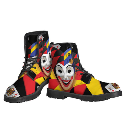 Groovy Joker and Playing Cards Print Leather Lightweight Boots for Free-Spirited Hippies - 3