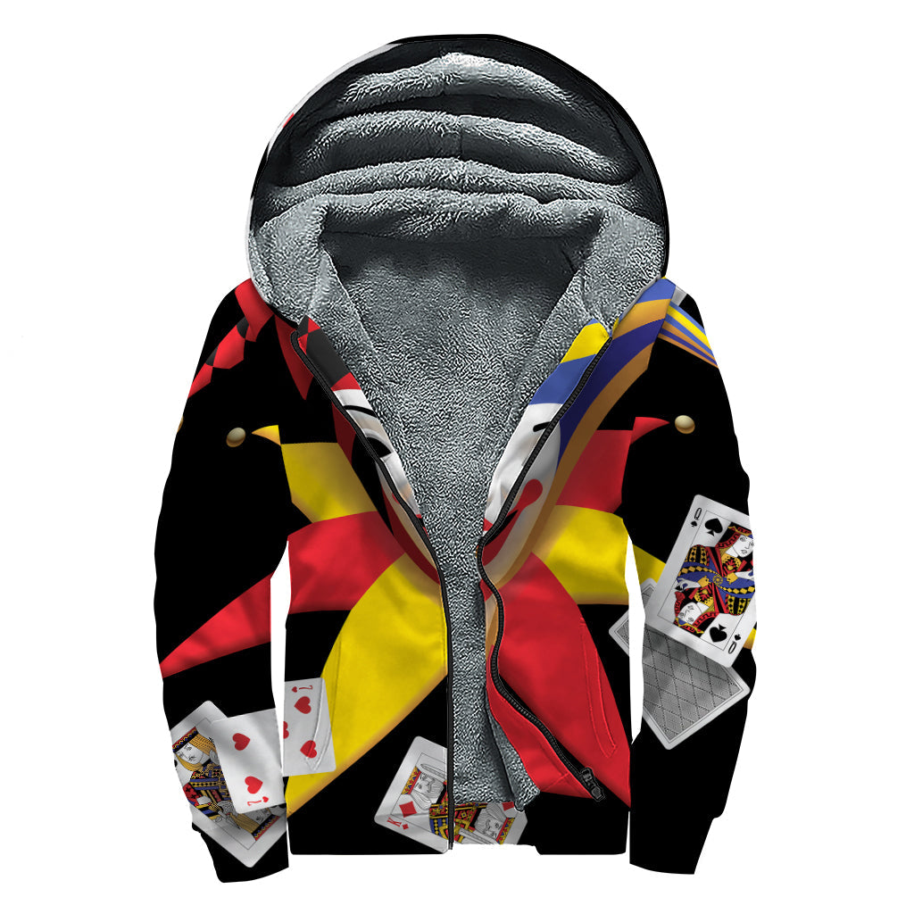 Groovy Joker and Playing Cards Print Sherpa Lined Zip Up Hoodie for Peace-Loving Hippies - 1