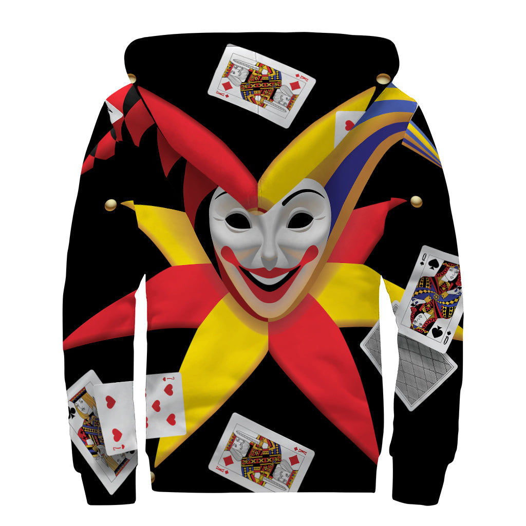 Groovy Joker and Playing Cards Print Sherpa Lined Zip Up Hoodie for Peace-Loving Hippies - 2