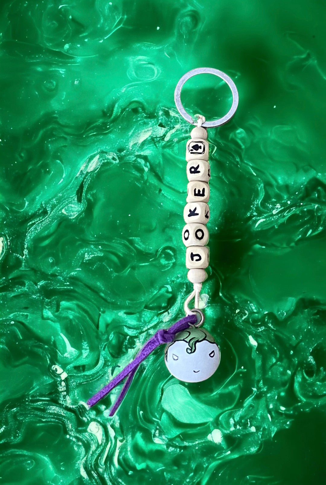 Emerald Blossoms - Joker Wooden Bead Keychain