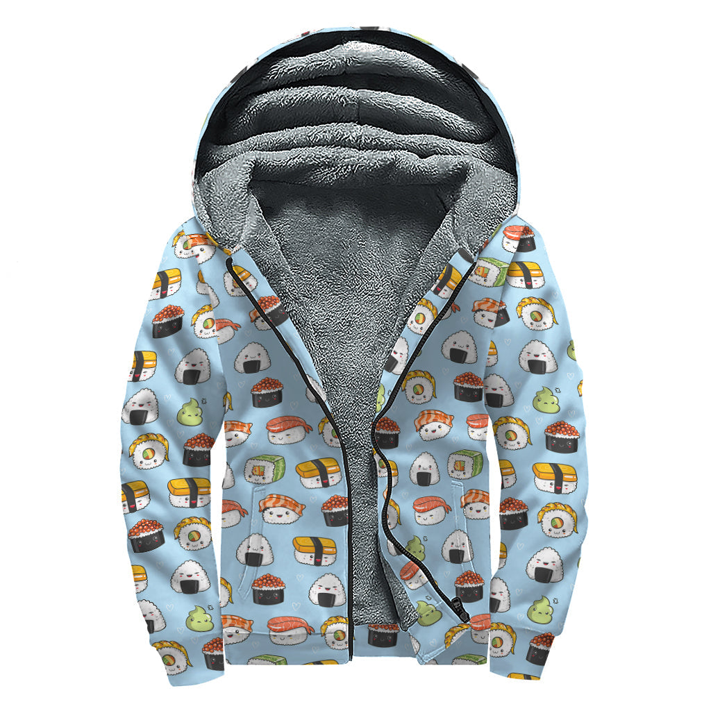 Feel Groovy in our Kawaii Japanese Sushi Pattern Sherpa Lined Zip Up Hoodie! - 1