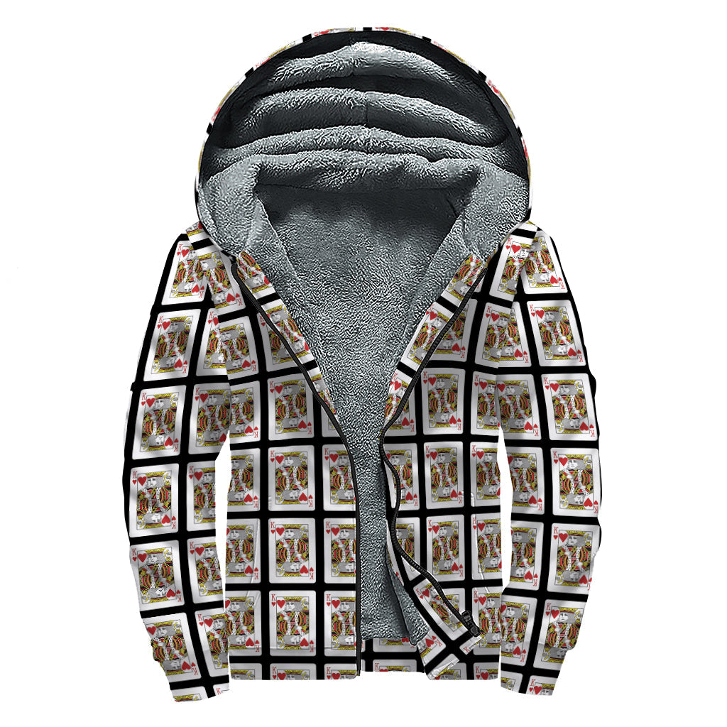 King of Hearts Pattern Print Sherpa Lined Zip Up Hoodie: A Hippie's Ultimate Style Companion - 1