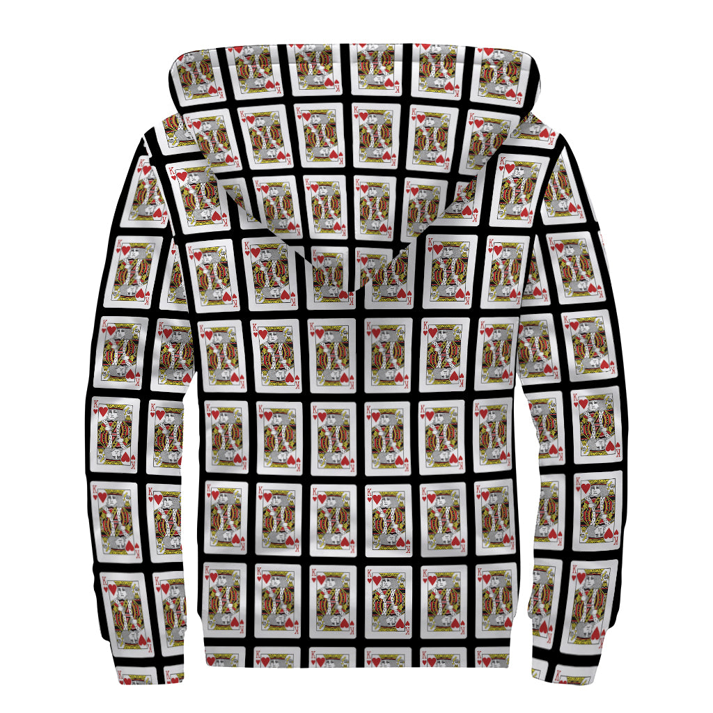 King of Hearts Pattern Print Sherpa Lined Zip Up Hoodie: A Hippie's Ultimate Style Companion - 2