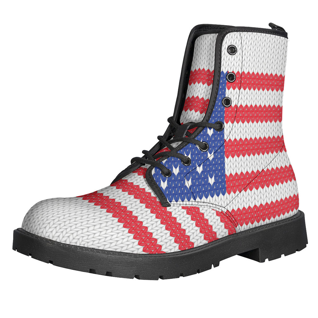 Dancing in Style: Knitted American Flag Print Leather Boots for the Fashionable Hippie - 1