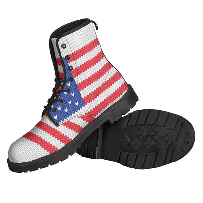 Dancing in Style: Knitted American Flag Print Leather Boots for the Fashionable Hippie - 2