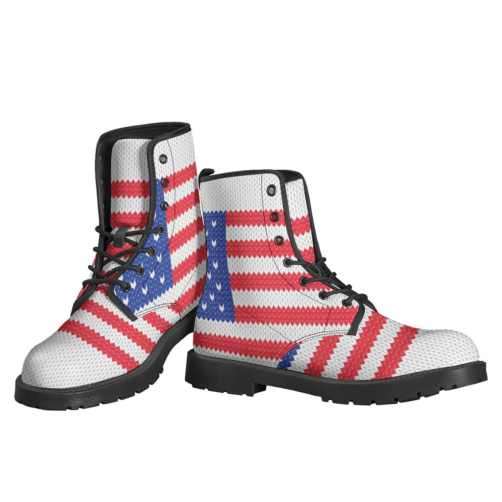 Dancing in Style: Knitted American Flag Print Leather Boots for the Fashionable Hippie - 3