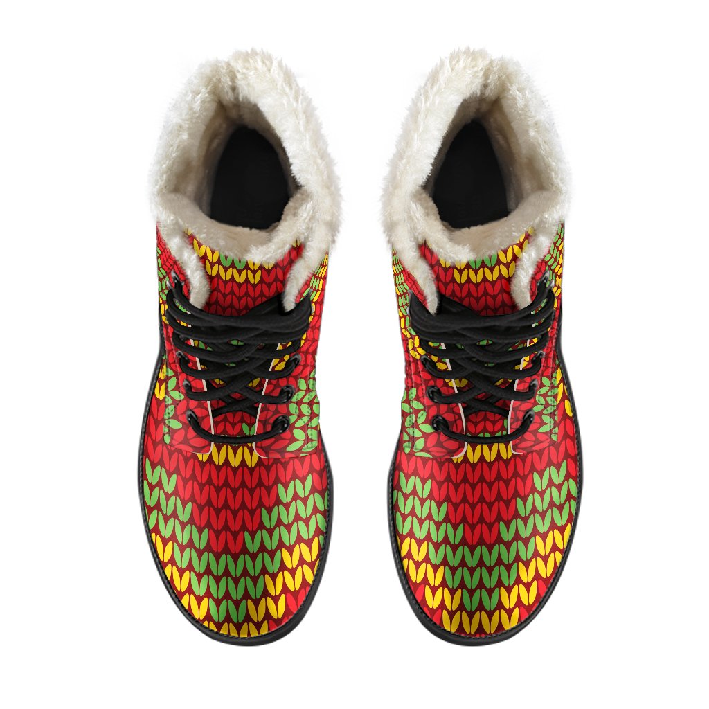 Reggae Vibes: Knitted Faux Fur Leather Boots for Modern Hippies - 4