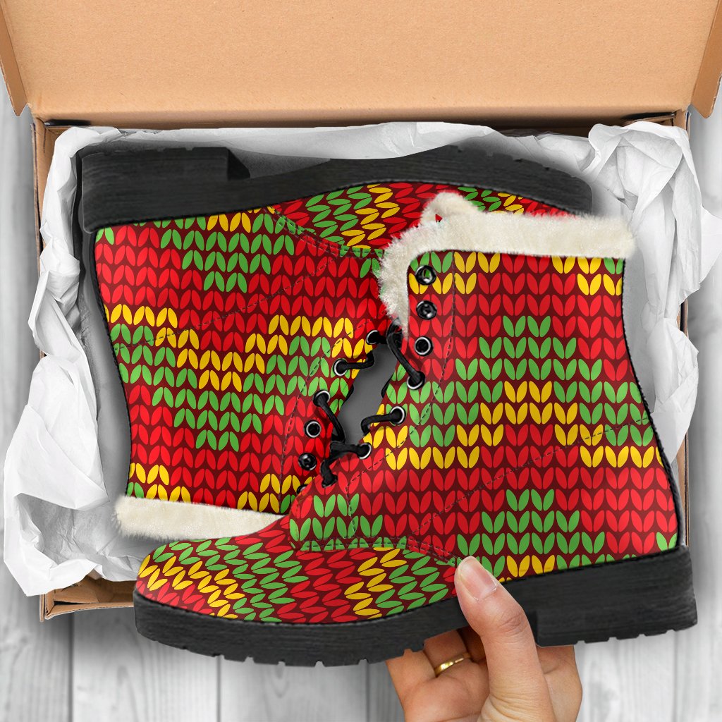 Reggae Vibes: Knitted Faux Fur Leather Boots for Modern Hippies - 5