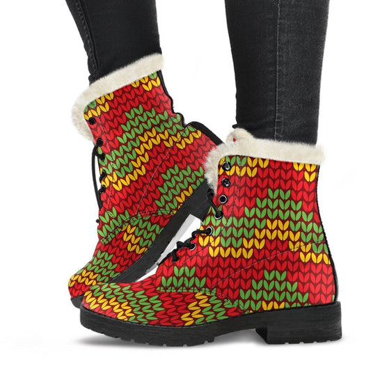 Reggae Vibes: Knitted Faux Fur Leather Boots for Modern Hippies - 1