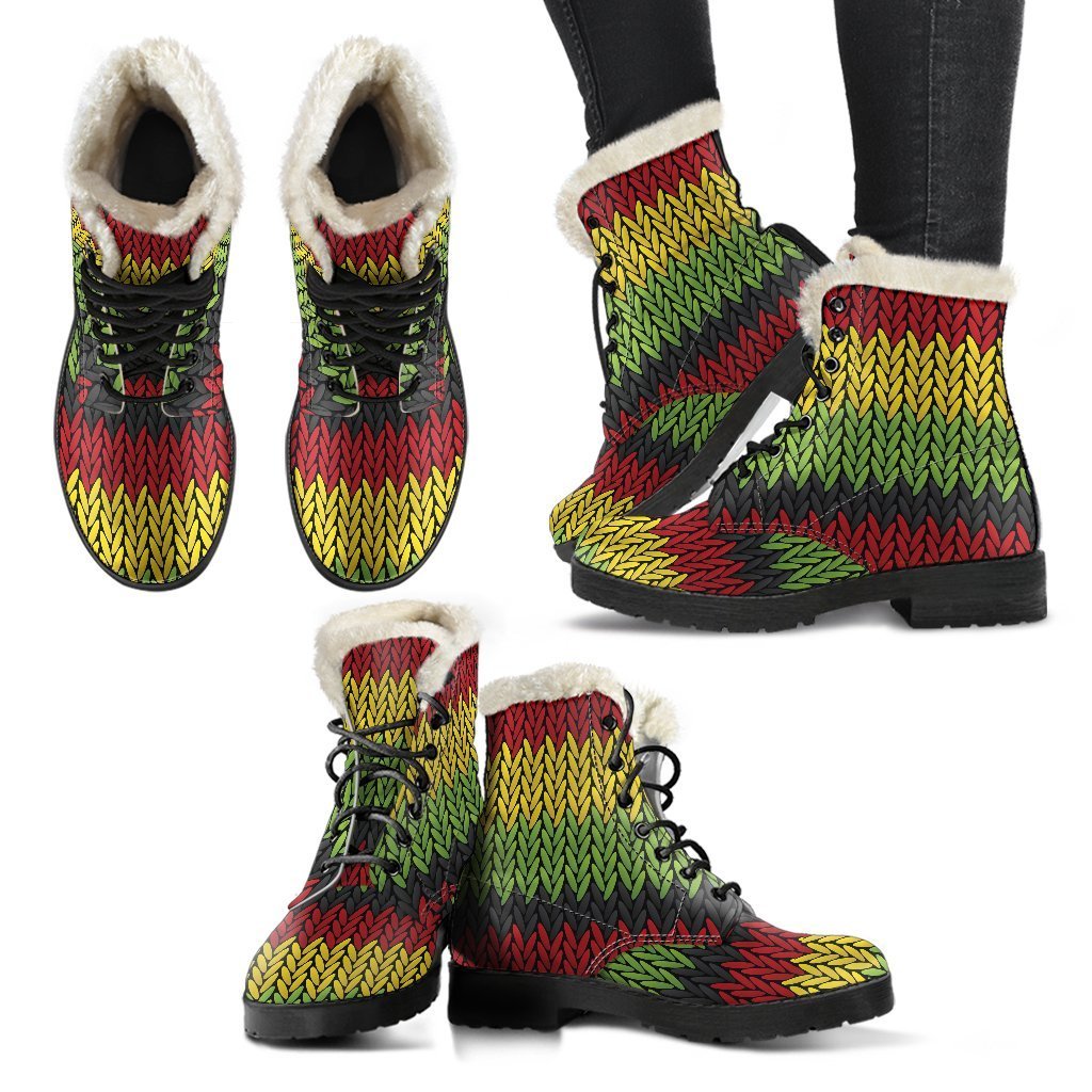 Groovy Knitted Reggae Faux Fur Leather Boots for Boho Babes - 2