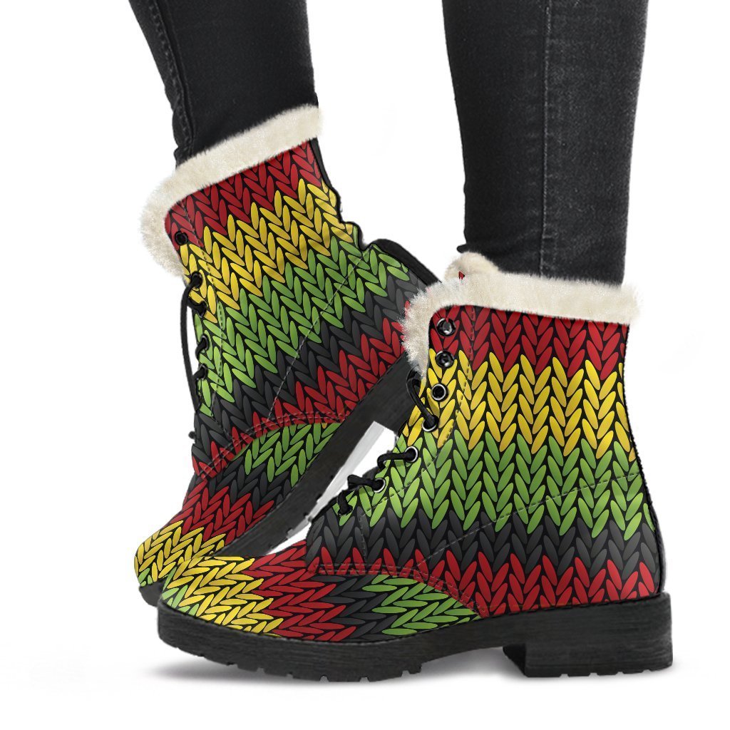 Groovy Knitted Reggae Faux Fur Leather Boots for Boho Babes - 1