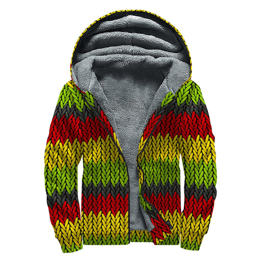 Reggae Rhythm Sherpa: Knitted Style Zip Up Hoodie for the Free-Spirited Hippie - 1