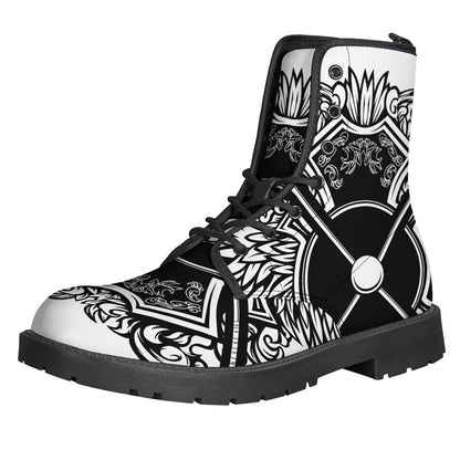 Groovy Vibes: Ornate Wing Print Leather Boots for the Free-Spirited Hippie - 1