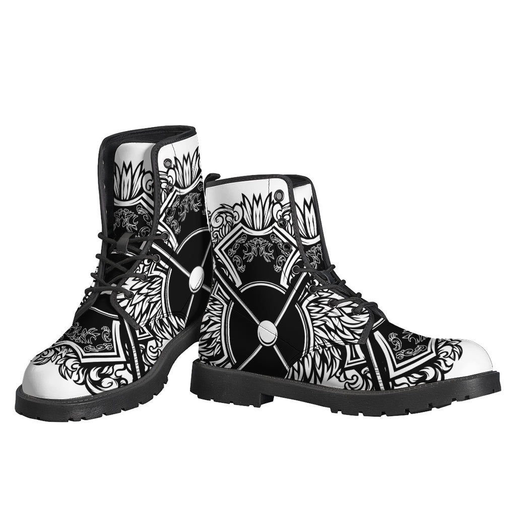 Groovy Vibes: Ornate Wing Print Leather Boots for the Free-Spirited Hippie - 3