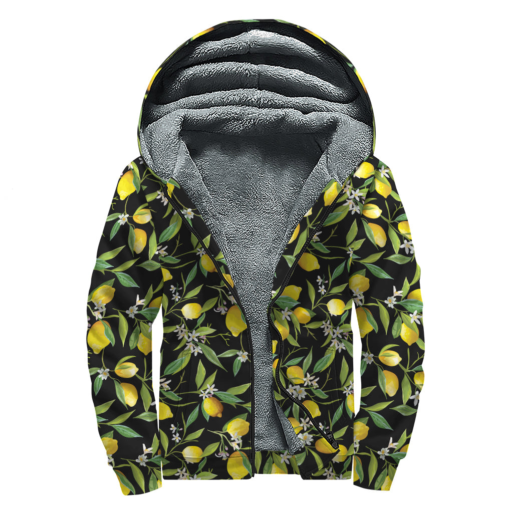 Groovy Lemon and Flower Pattern Sherpa Lined Zip Up Hoodie for Boho Babes - 1