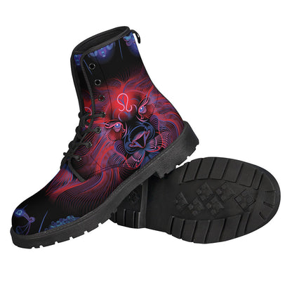 Boho Chic: Leo and Astrological Signs Print Leather Boots - 2