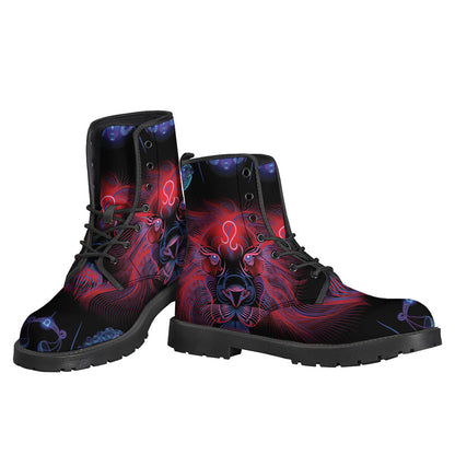 Boho Chic: Leo and Astrological Signs Print Leather Boots - 3