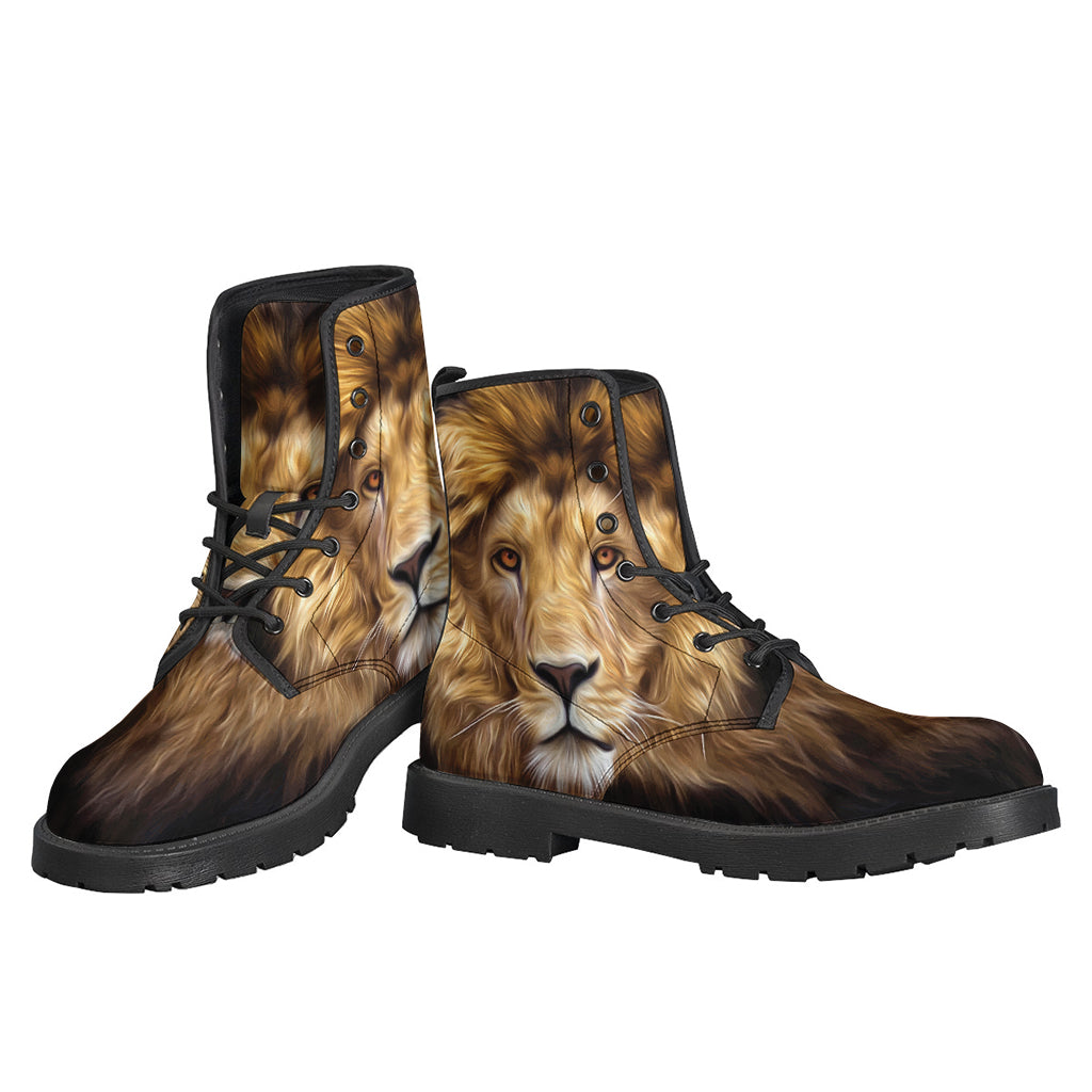 Leo Portrait Print Leather Boots: Boho-Chic Style for Modern Hippies - 3