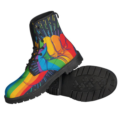 Groovy Vibes: Hand-Printed LGBT Pride Rainbow Leather Boots - 2