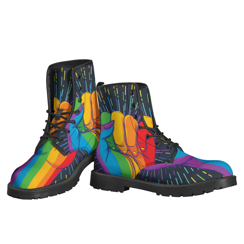 Groovy Vibes: Hand-Printed LGBT Pride Rainbow Leather Boots - 3