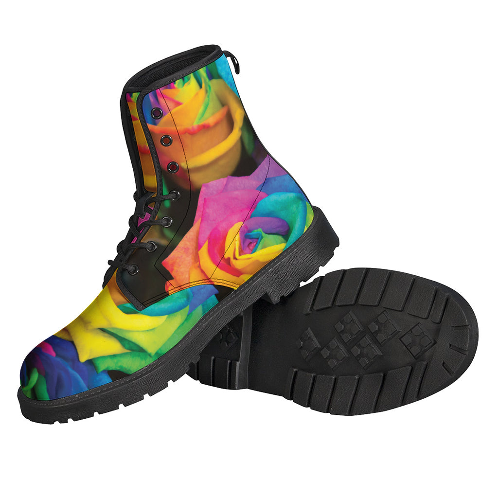 Groovy Rainbow Roses Leather Boots: A Stylish Choice for Hippies - 2