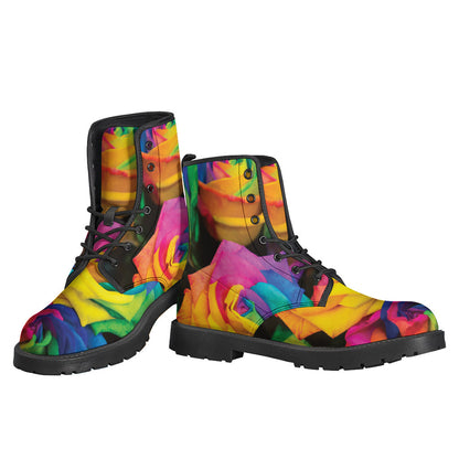 Groovy Rainbow Roses Leather Boots: A Stylish Choice for Hippies - 3