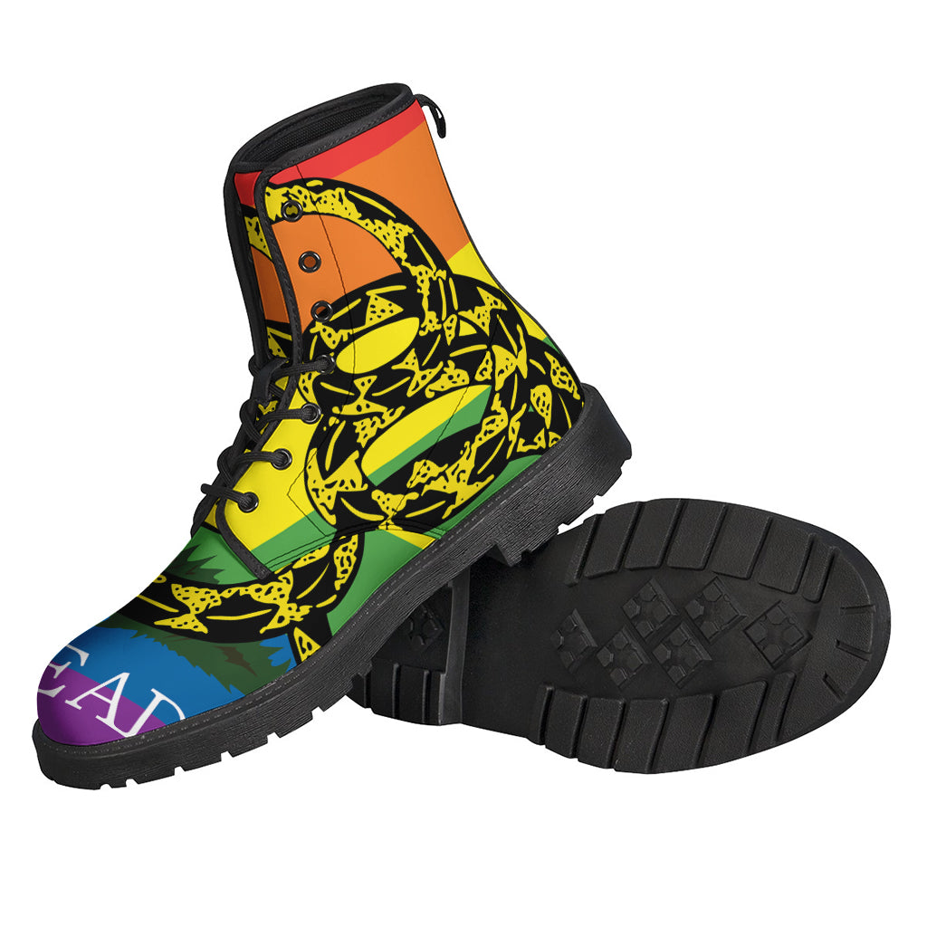 Groovy Rainbow Gadsden Flag Leather Boots for Peace-Loving Hippies - 2