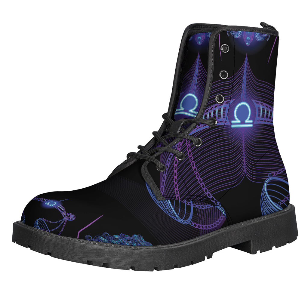 Libra and Astrological Signs Print Leather Lightweight Boots for the Free-Spirited Hippie - 1