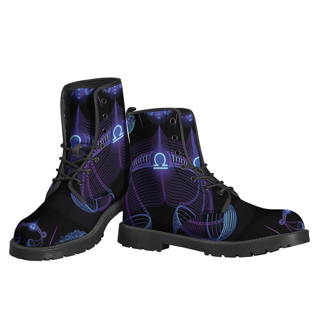 Libra and Astrological Signs Print Leather Lightweight Boots for the Free-Spirited Hippie - 3