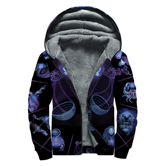 Astrological Signs Sherpa Lined Zip Up Hoodie for Free-Spirited Hippies - 1