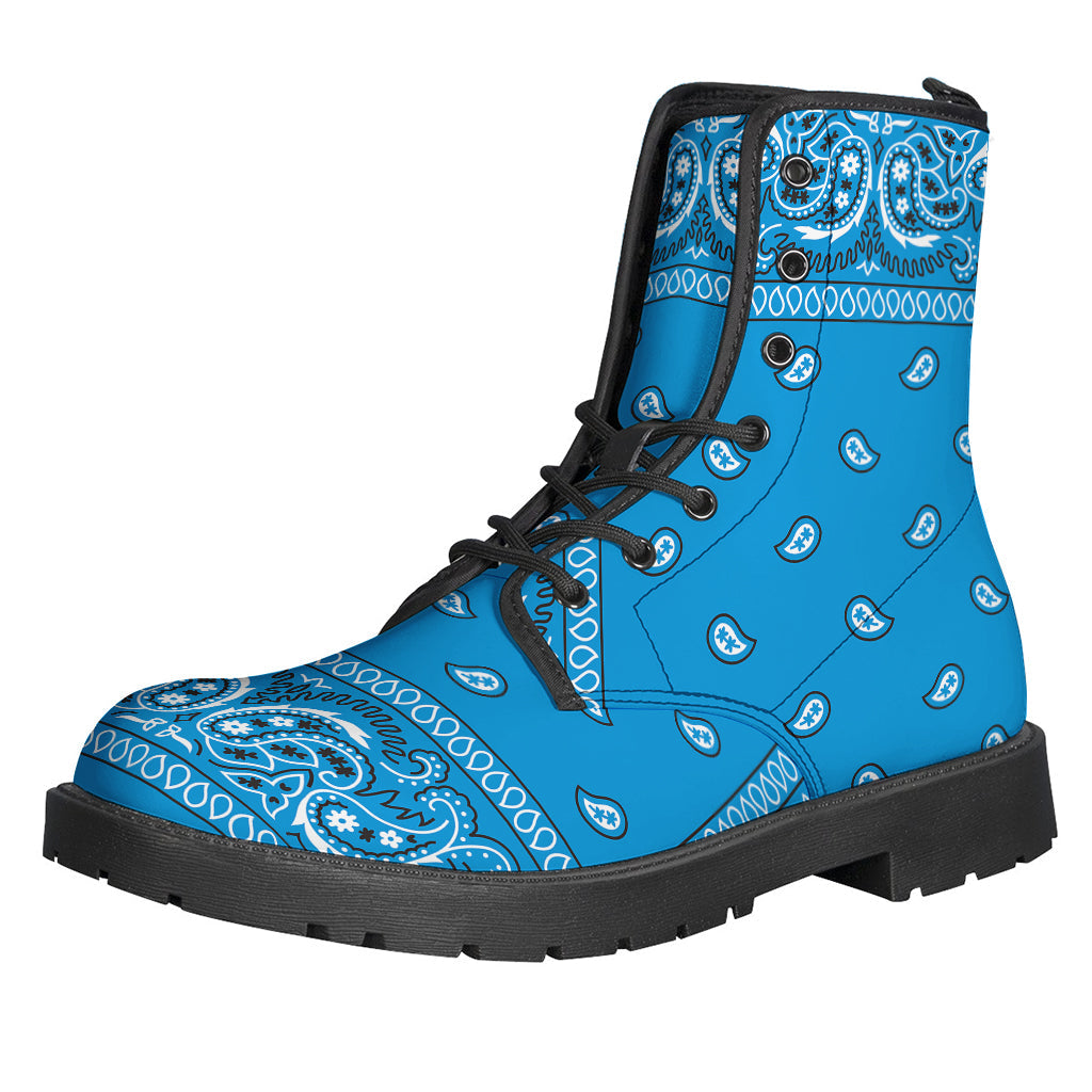 Groovy Paisley Bandana Print Leather Boots for Hippies - 1