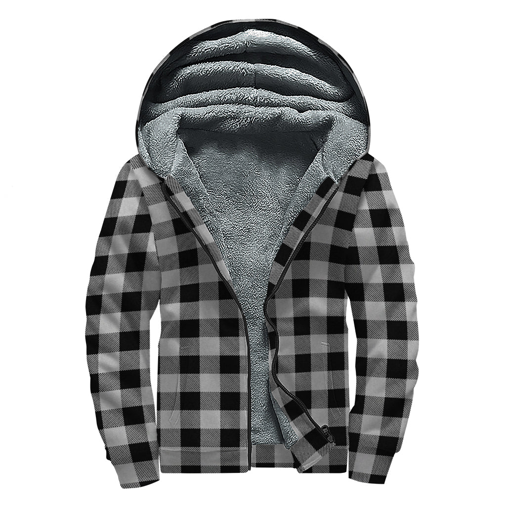 Groovy Grey and Black Buffalo Check Print Sherpa Lined Zip Up Hoodie for the Free-Spirited Hippie - 1