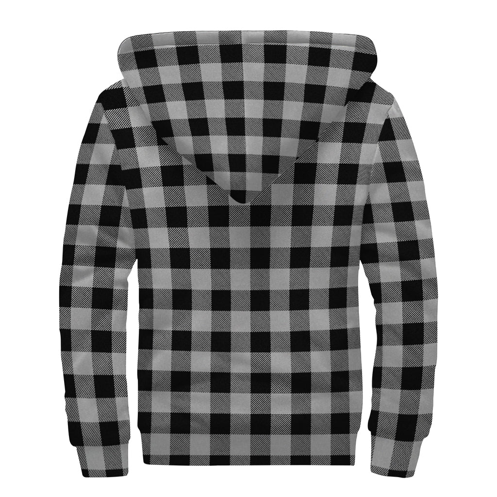 Groovy Grey and Black Buffalo Check Print Sherpa Lined Zip Up Hoodie for the Free-Spirited Hippie - 2