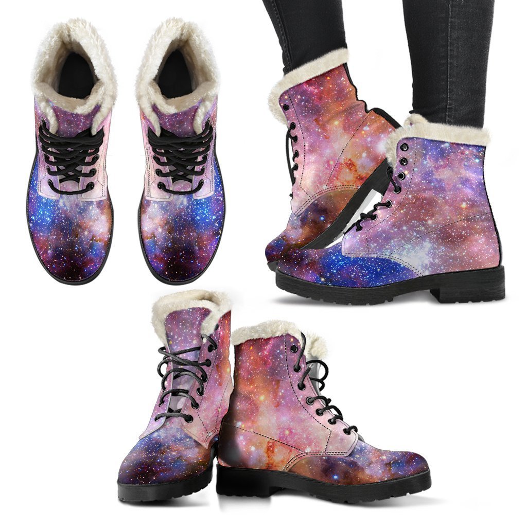 Stardust Galaxy Dream: Faux Fur Leather Boots for Hippies - 2