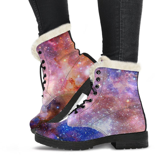 Stardust Galaxy Dream: Faux Fur Leather Boots for Hippies - 1