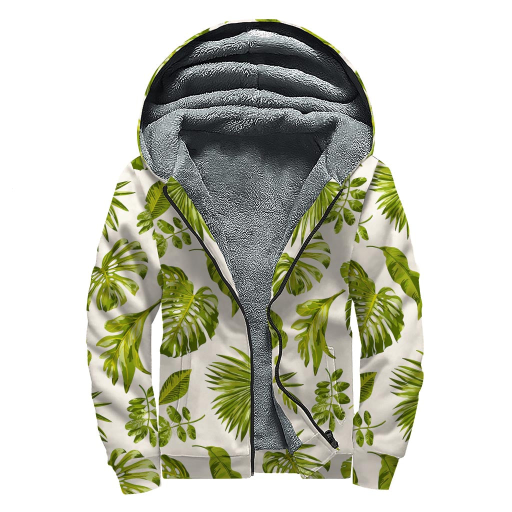 Tropical Leaf Sherpa Lined Zip Up Hoodie: Embrace Your Inner Hippie Style - 1