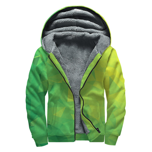 Groovy Lime Green Geometric Print Sherpa Lined Zip Up Hoodie for the Hippie in You - 1