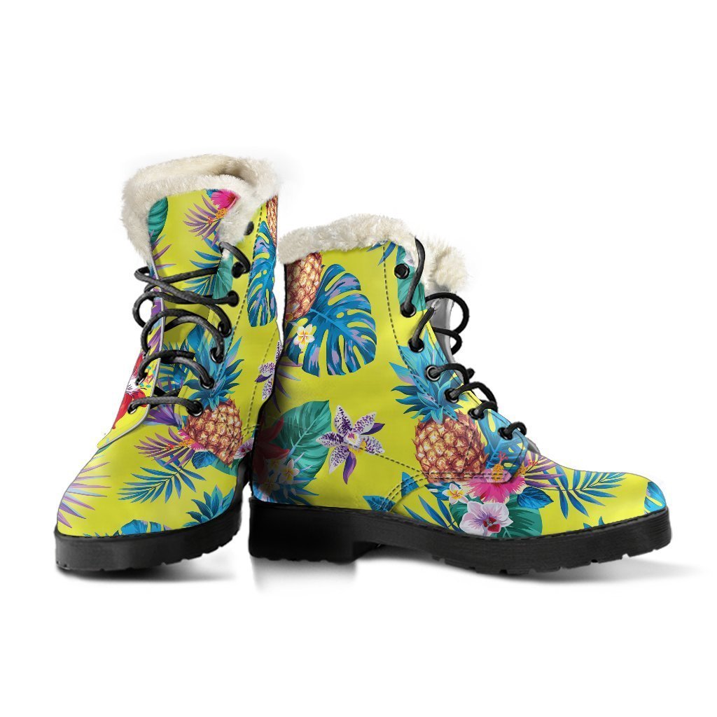 Lime Hawaiian Pineapple Faux Fur Leather Boots for Groovy Hippies - 3