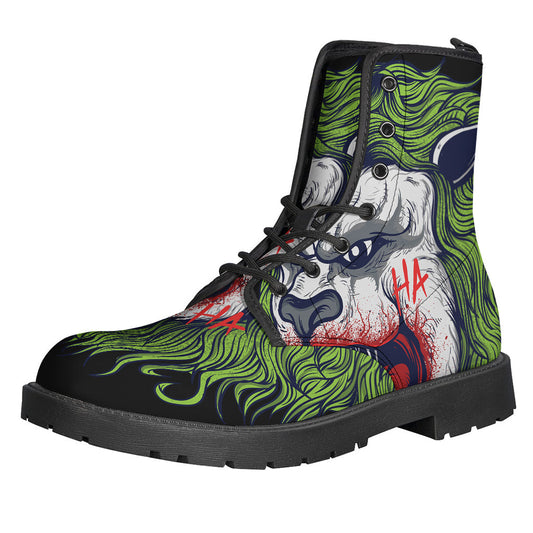 Lion Joker Print Leather Lightweight Boots for the Free-Spirited Hippie - 1